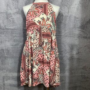 Haptics by Holly Harper Pink Boho Floral Paisley Halter Dress Size M NWT